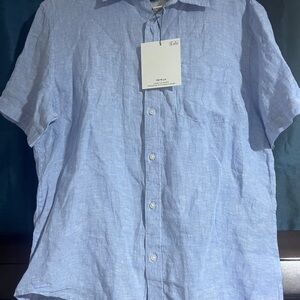 Thom Aaron Casual Light Blue Button Down Shirt for Men 100% linen